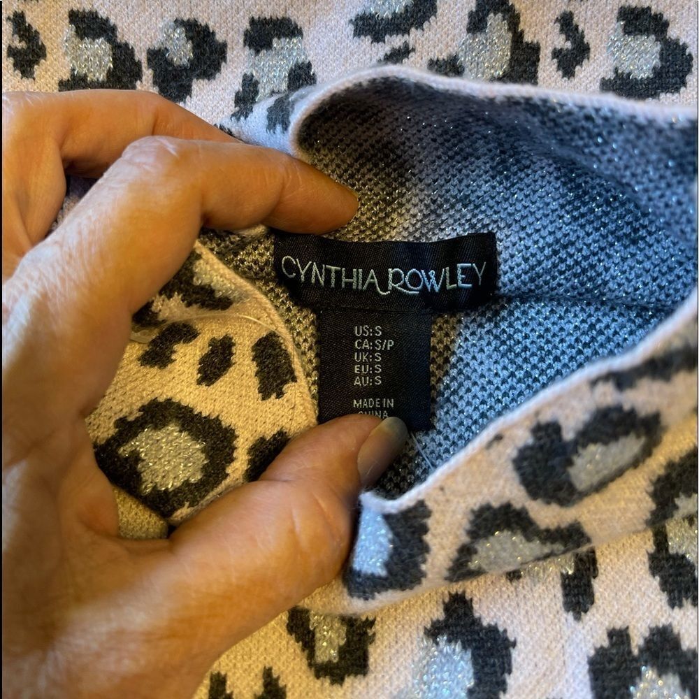 CYNTHIA ROWLE Leopard Print Long Sleeves Mock Neck Sweater.Size S - Picture 11 of 13